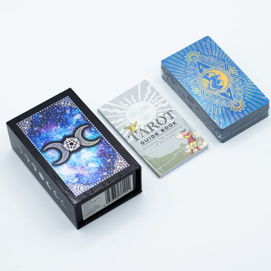 Holdarcos kék fóliás tarot kártya útmutatóval (angol nyelvű)