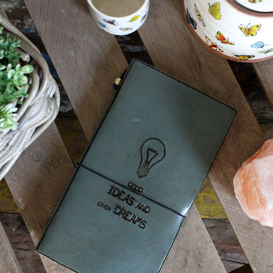 Kézműves bőrkötéses napló, 80 oldal – Good Ideas, szürke
