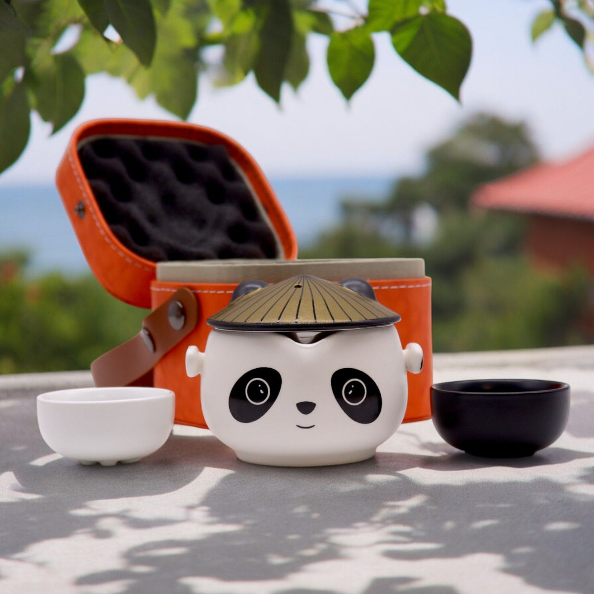 Panda teáskészlet két csészével, úti tokban