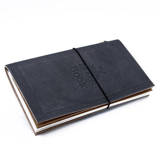 Kézműves bőrkötéses napló, 80 oldal – My Little Black Book, fekete