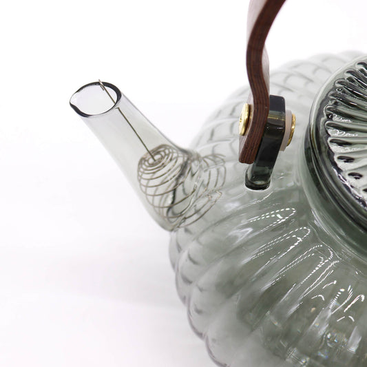 Üveg teáskanna szűrővel – szénszürke bordázott, 950 ml