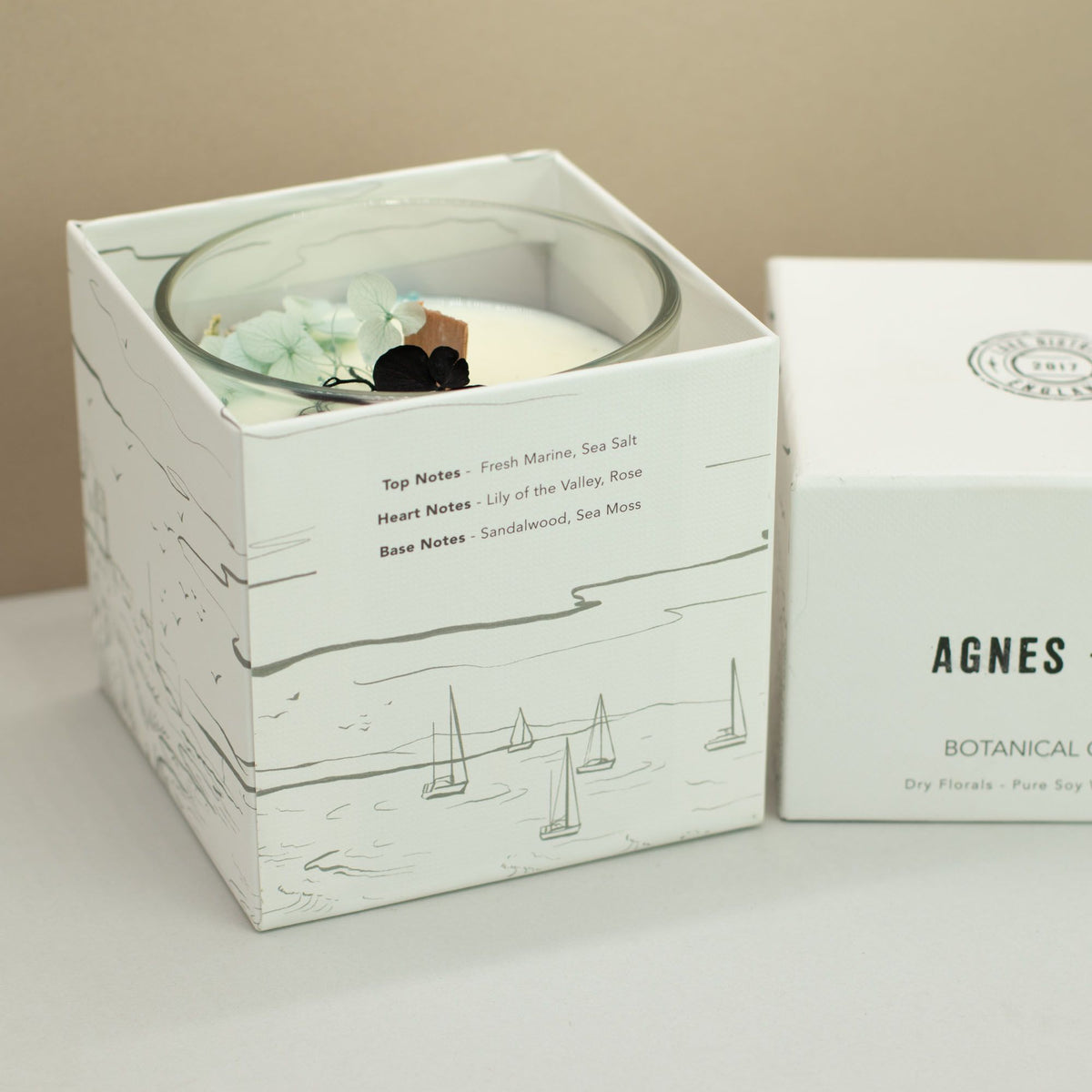 Agnes + Cat botanikus szójaviasz gyertya – tengeri só & moha