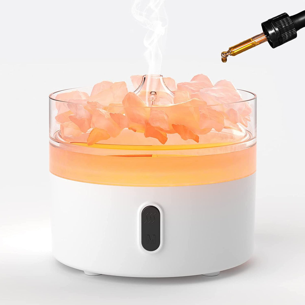 Lángeffektes aroma-párologtató – himalájai sókristály, éjjeli fény (USB-C)