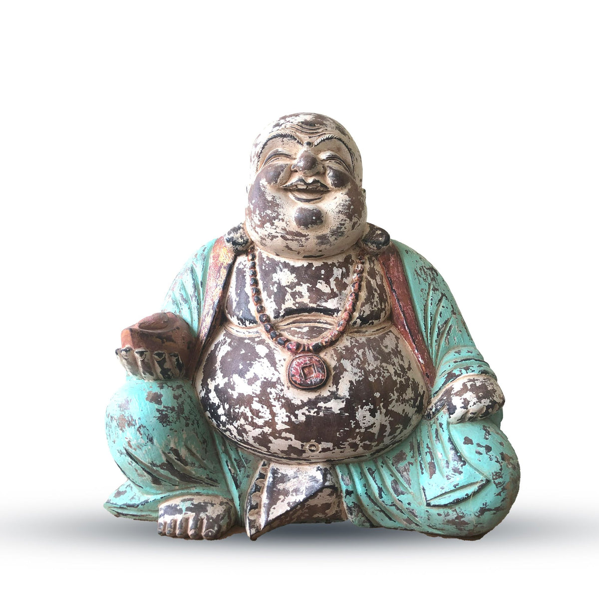 Kézzel faragott vintage Buddha-szobor – menta, nagy